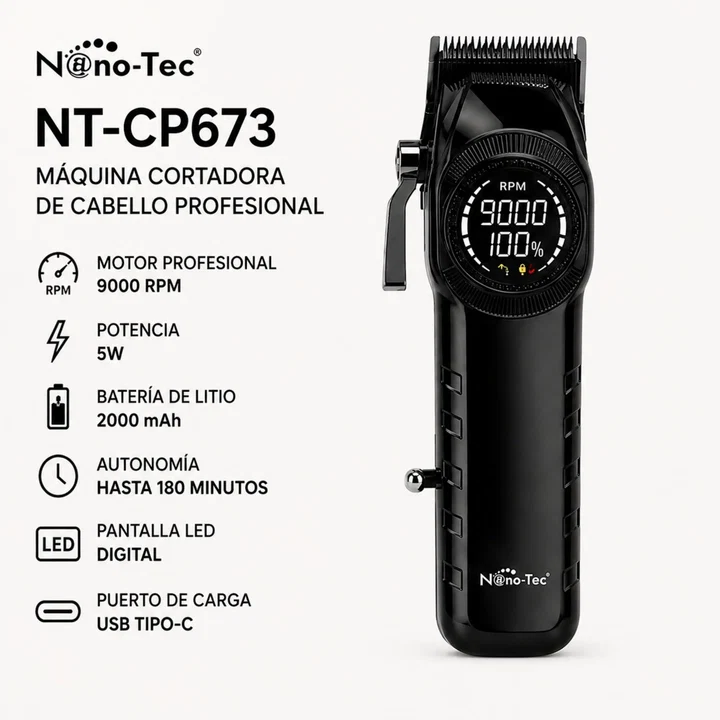 MaquinaPeluqueraNT-CP673_1__11zon Máquina Cortadora De Cabello Profesional 9000 RPM Nano-Tec NT-CP673 B2B
