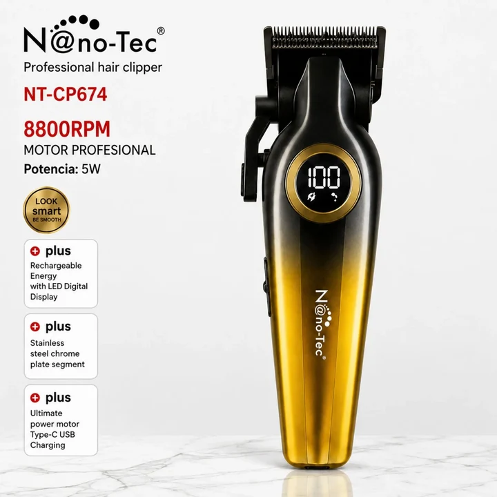 MaquinaPeluqueraNT-CP674_1__11zon Máquina Cortadora De Cabello Profesional Pantalla Led 8800 RPM Nano-Tec NT-CP674 B2B