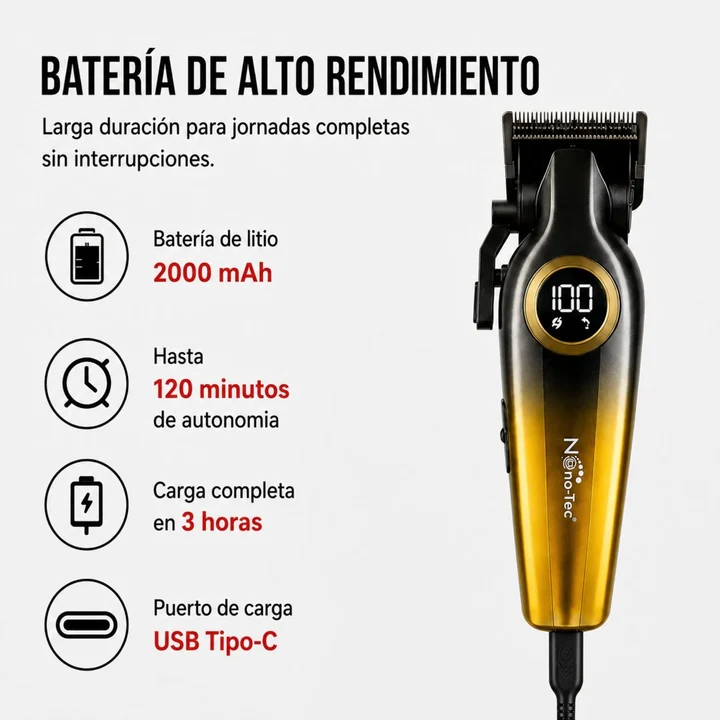 MaquinaPeluqueraNT-CP674_1__11zon Máquina Cortadora De Cabello Profesional Pantalla Led 8800 RPM Nano-Tec NT-CP674 B2B